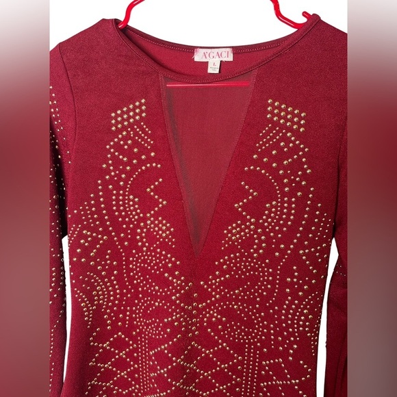 Agaci Embellished Red Bodysuit size large - Picture 5 of 11